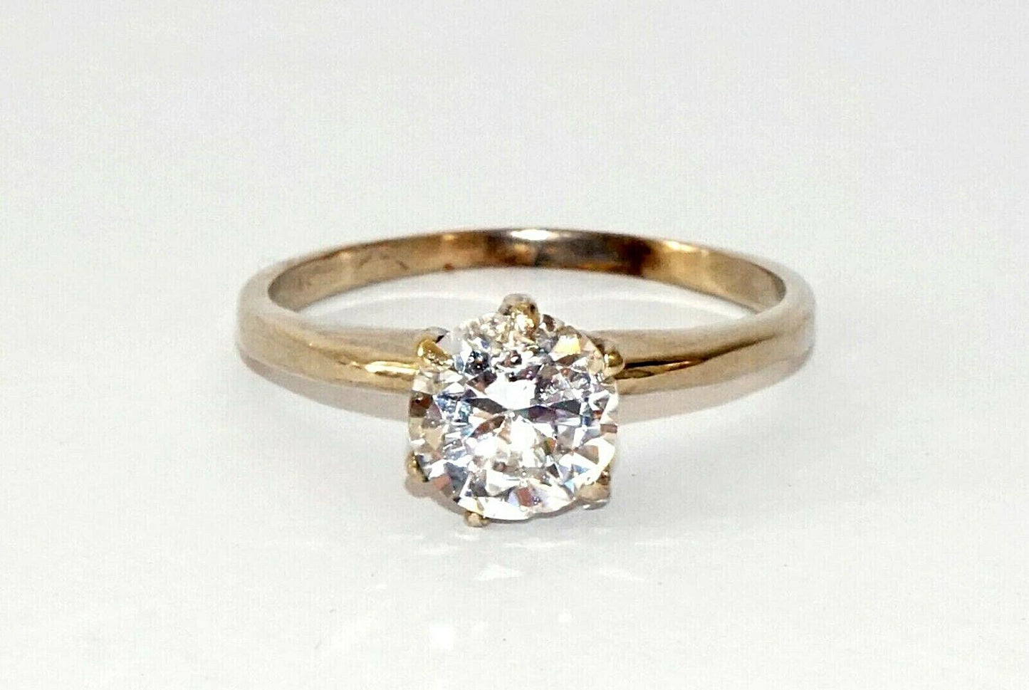 Vintage 14k White Gold Engagement Ring Sz.6.75 w. 1ct. Cubic Zirconia Accent (*)