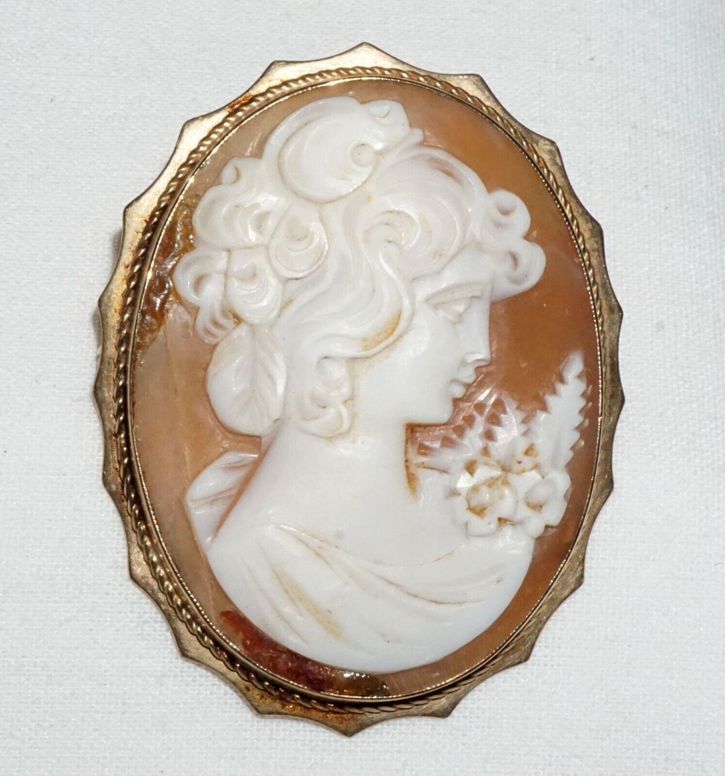 Vintage Yellow Gold Bezel set Shell Cameo w. Beautiful Woman's Bust Motif (GeB)6