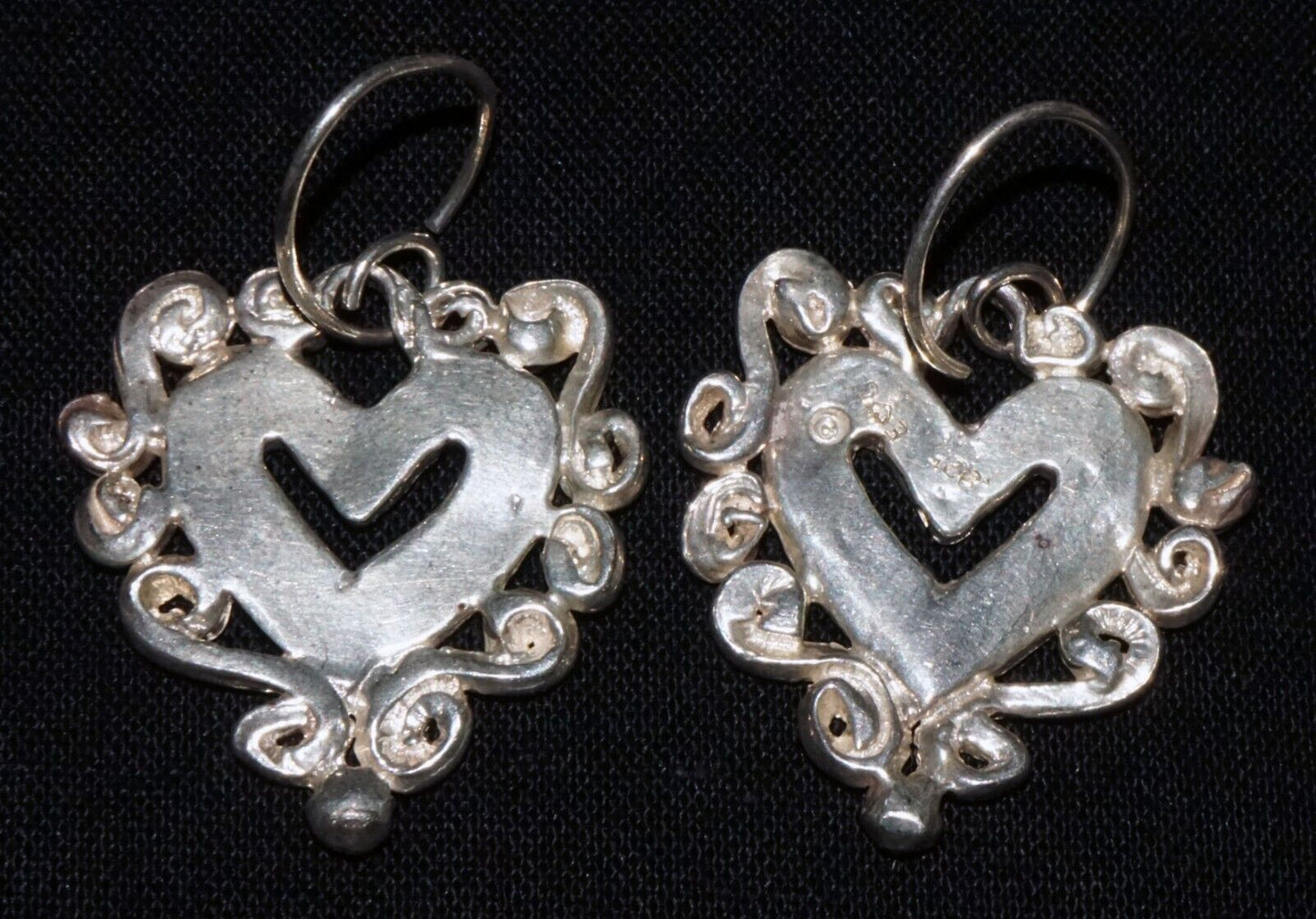 Vintage Hawaii Sterling Silver Heart & Scroll Border Earrings by E Heart C (WoJ)