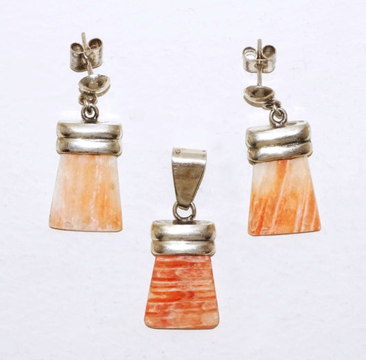 3Pc South Sea Sterling Silver Earrings & Pendant w. Pink Shell Accents (LeP)#19