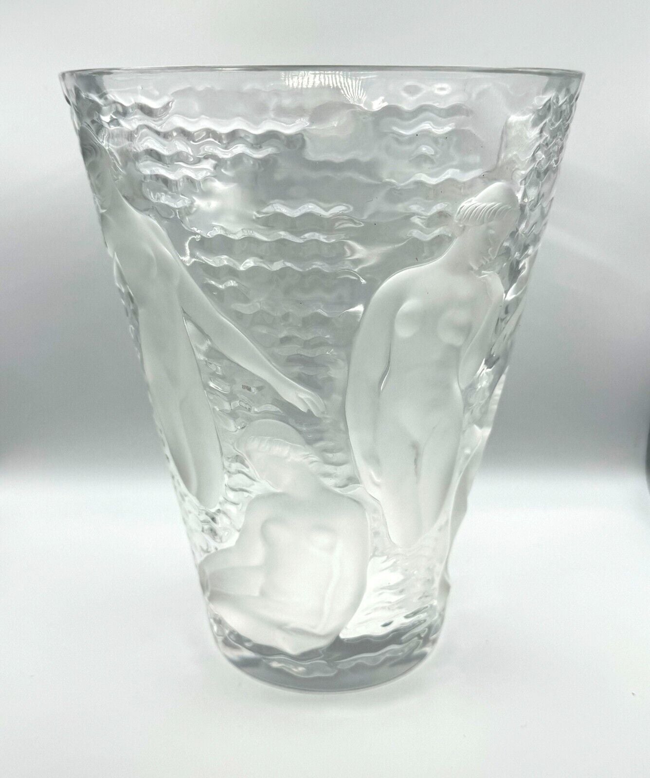 Vintage French Frosted Crystal Lalique Ondines Nudes Vase (AHB)