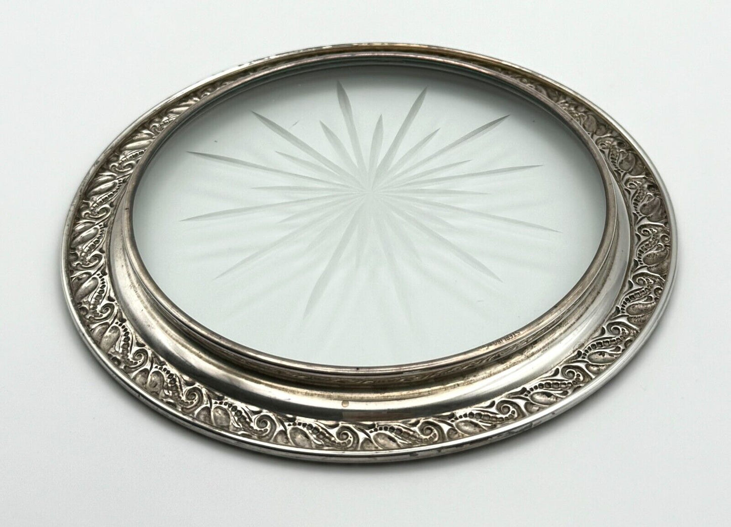 Vintage Webster Sterling Silver Rim & Glass Bottom Dish / Bottle Coaster (MiM)