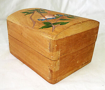 1980s Haitian Wooden Covered Box w. Painted Bird Motif (Stea)