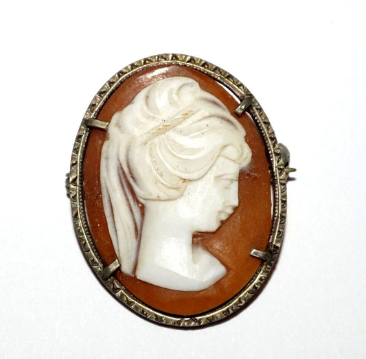 Vintage Italy 800 Silver set Pendant Brooch Shell Cameo Woman's Bust (LeL)