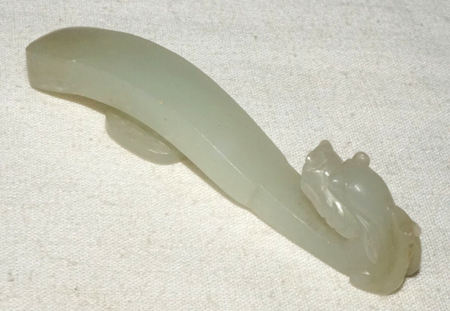 Antique Chinese Grey Green Nephrite Jade Dragon Belt Hook (UVi)#20