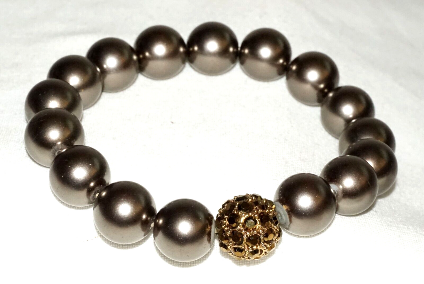 Vintage Fashion Bracelet w. Brown Metal Beads & Stone Studded Accent (KoS) L8