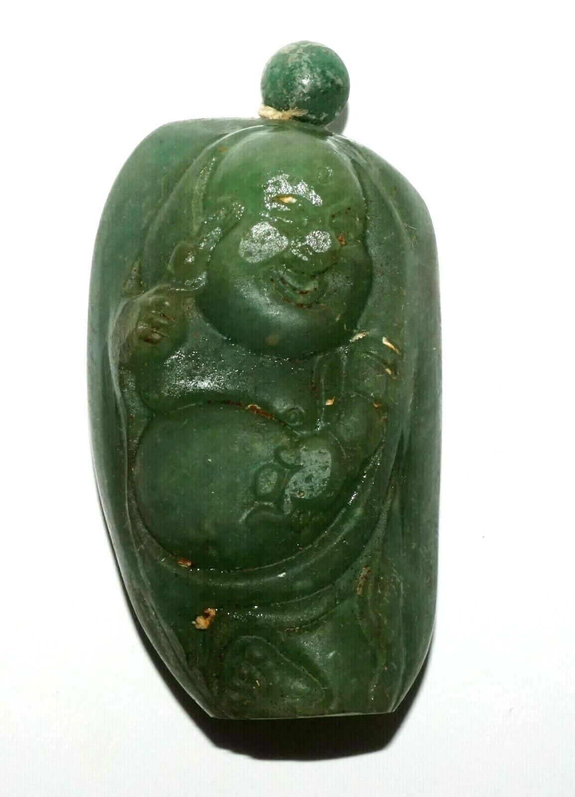 Chinese Aventurine Carved Snuff Bottle w. Laughing Buddha Motif (LeS) G2