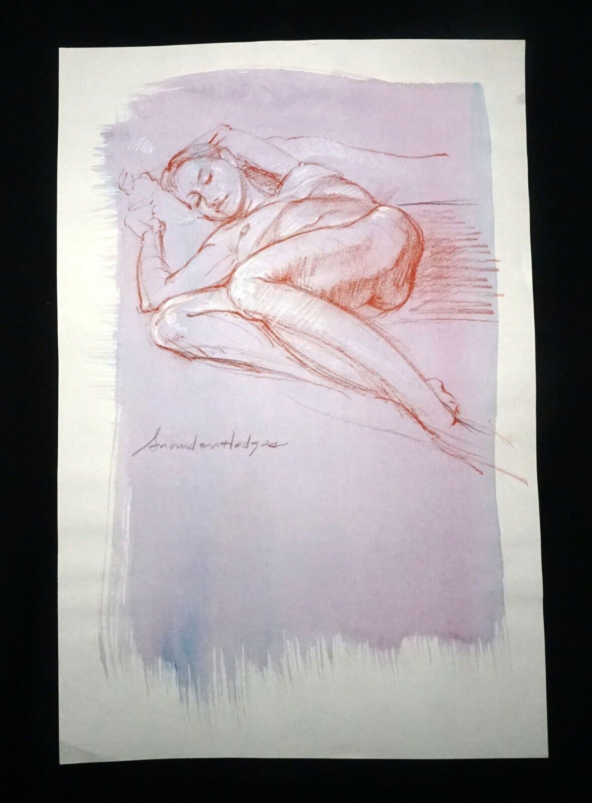 Hawaii Mixed Media Wash Painting Sleeping Female Nude Snowden Hodges (Sho)#108