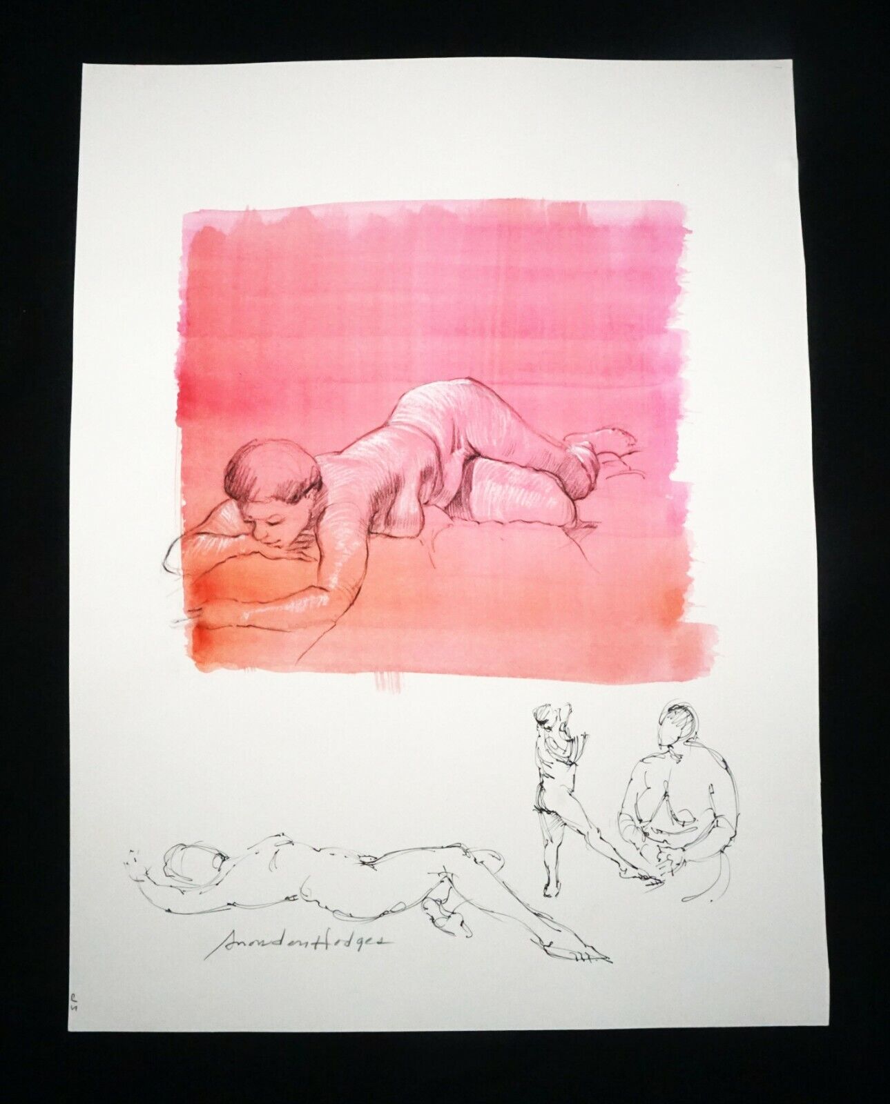 Hawaii Mixed Media Wash Painting Reclining Female Nude Snowden Hodges (Sho)#149