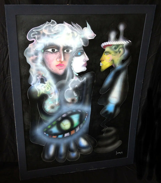 84 California Mystic Mixed media Painting Figures Michael Bowen (1937-2009)(ScD)