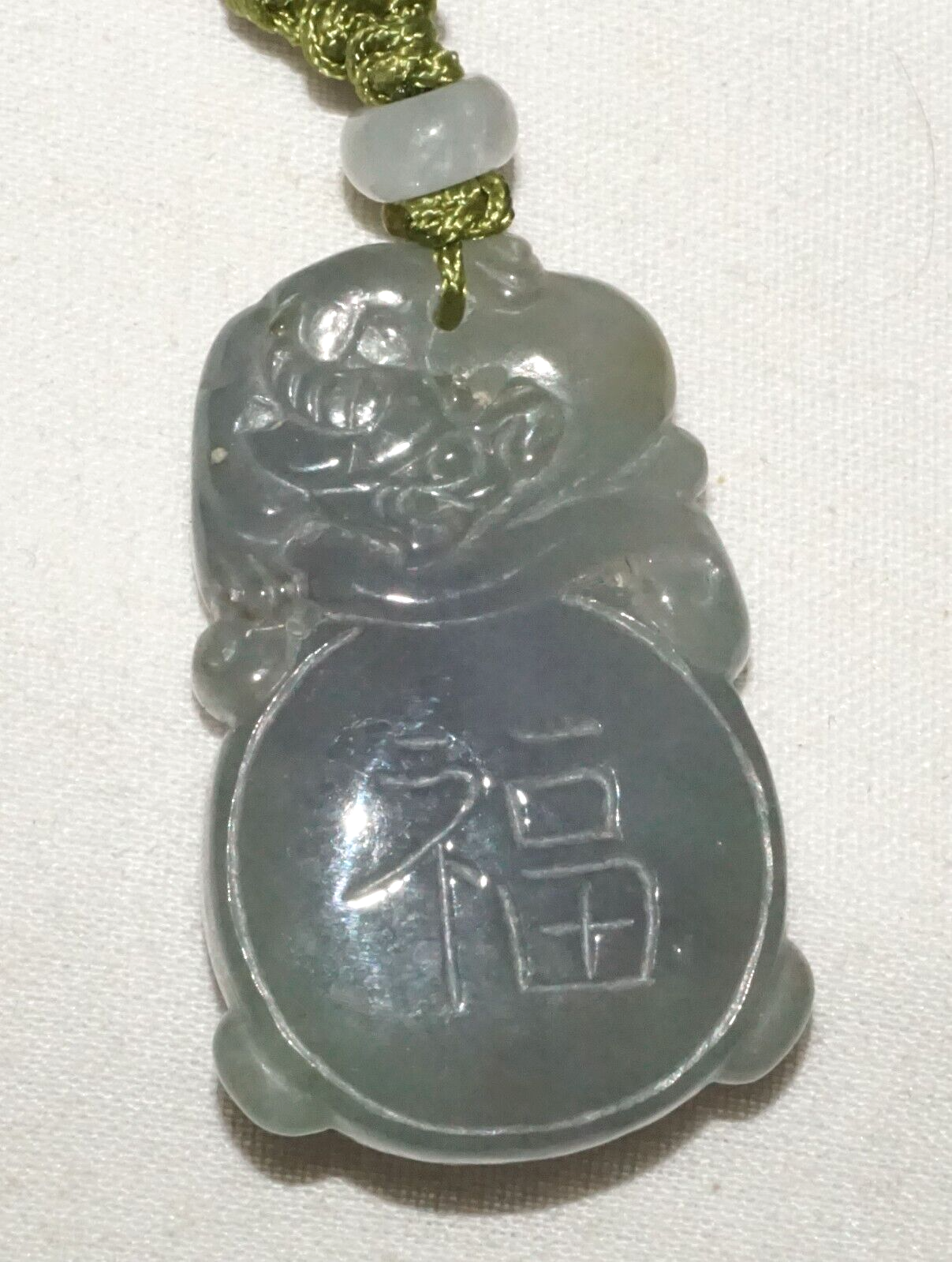 Vintage Chinese Semi Translucent Grey Blue Jade Pendant Dragon (InS)#L4