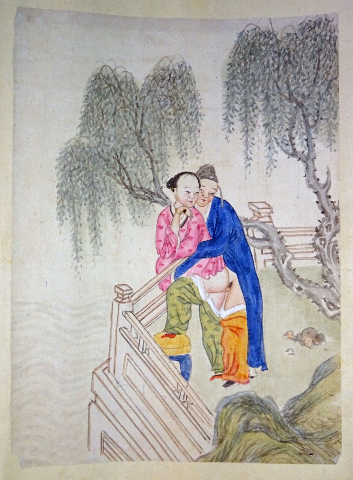 19C Chinese Erotic Pillow Color Paintings for Newly Married Couple (SoM)#7