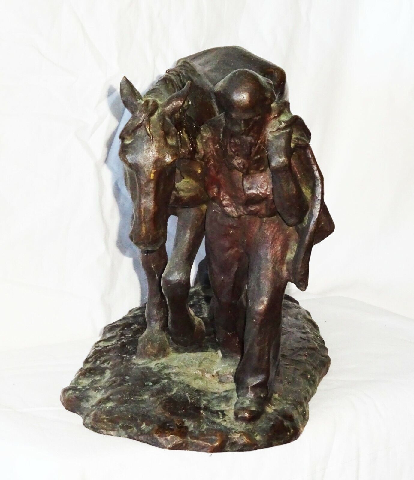 Vintage US Bronze Sculpture "Farmer Leading his Horse" by B.D. Cable (New)