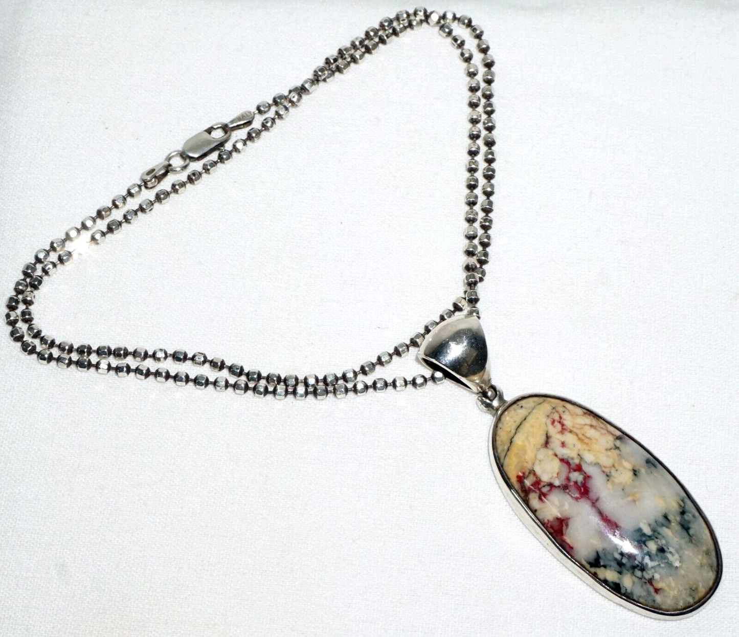 Sterling Silver Necklace w. Silver Set Multi Color Hard Stone Pendant (LoC)N1