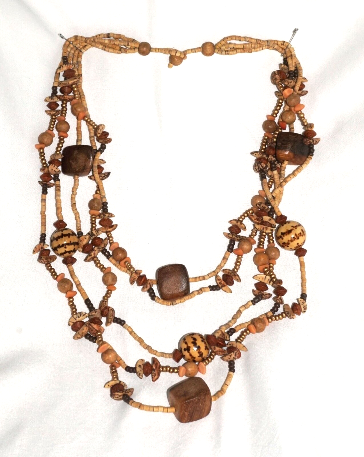 Multi Strand Coconut Shell & Wood Bead Ethnic Necklace & Earring Set (MaM)9