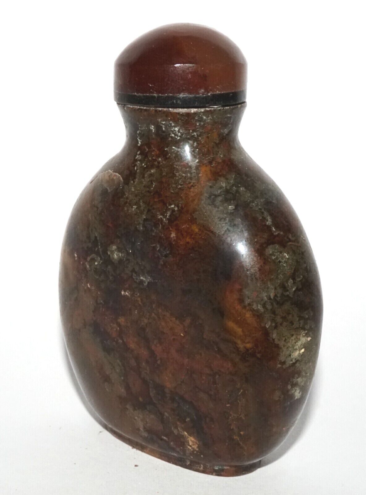 Vintage Chinese Black & Brown Marbled Agate Carved Snuff Bottle (LeS) G16