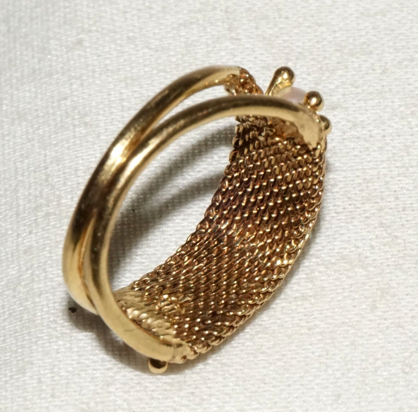 Vintage Yellow Gold Ring Sz.5 w. Woven Accent set w. 4x Pearls (BeM)#3