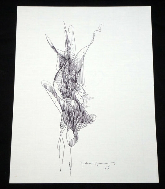 '94 Chinese Hawaii Abstract Drawing Flower by John Chin Young (1909-1997)(SaJ)23