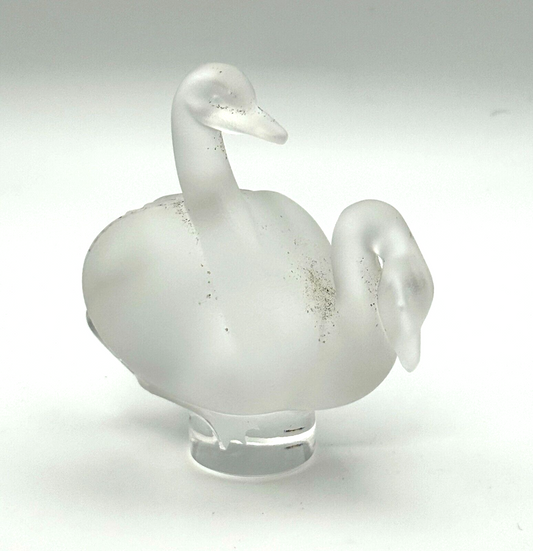 Vintage French Frosted Crystal Lalique Double Swan Figurine 3.14" (TuC)