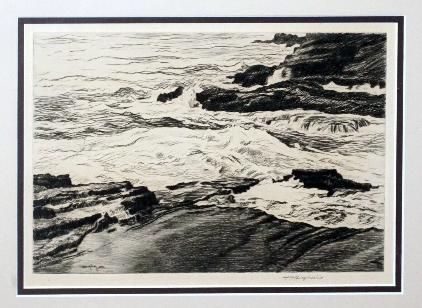 1932 Hawaii Etching Aquatint Print Makapu'u by Huc M. Luquiens (1883-1961)(***)