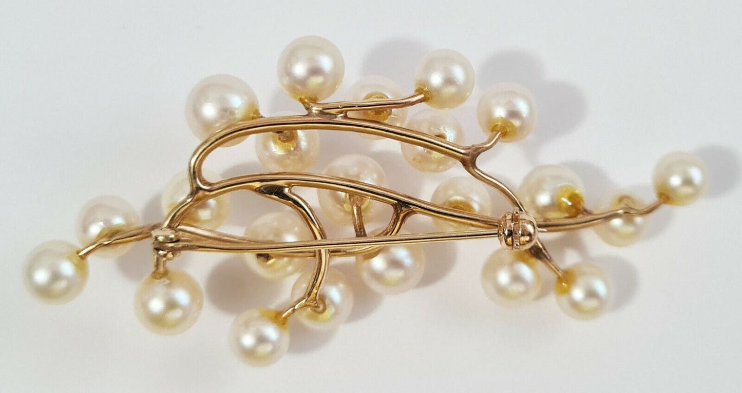 14k Yellow Gold Branch Motif Brooch set w. 24x Pearl Accents (NaD)#7