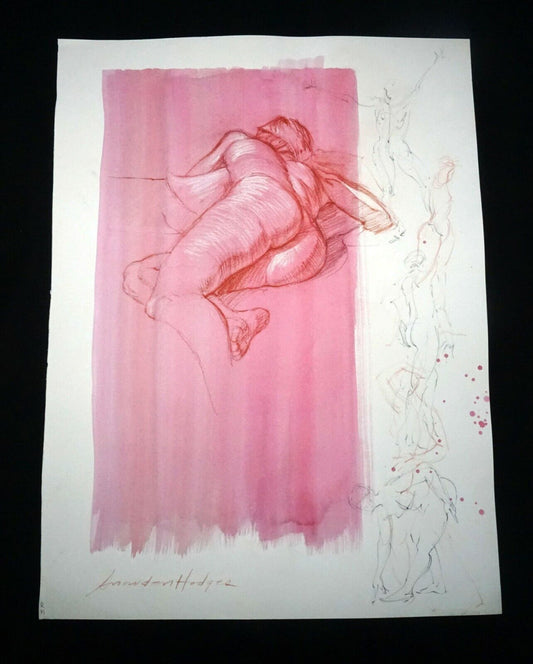 Hawaii Mixed Media Wash Painting Reclining Female Nude Snowden Hodges (Sho)#137