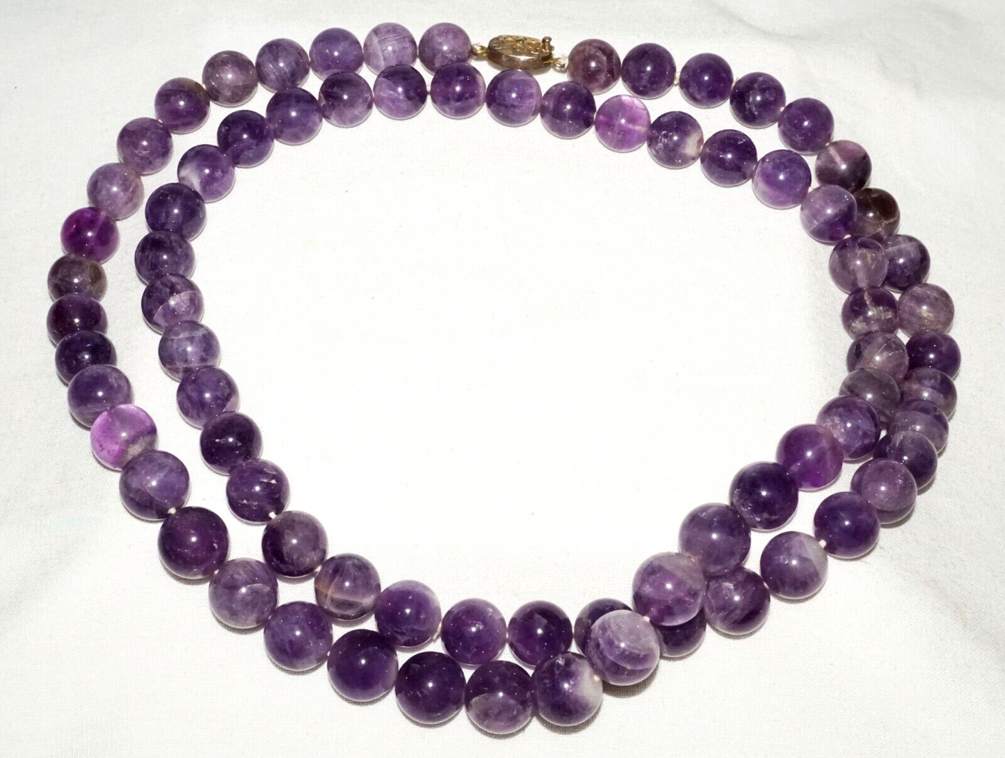 Vintage Chinese Purple Fluorite Carved Bead Necklace 32" w Silver Clasp (InS)#L2