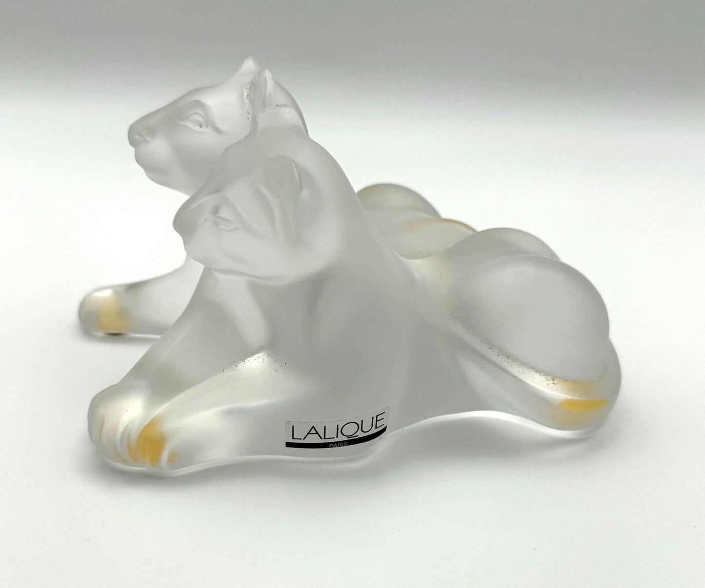 Vintage French Lalique Crystal Tambwee Lion Cubs Figurine Signed (TuC)