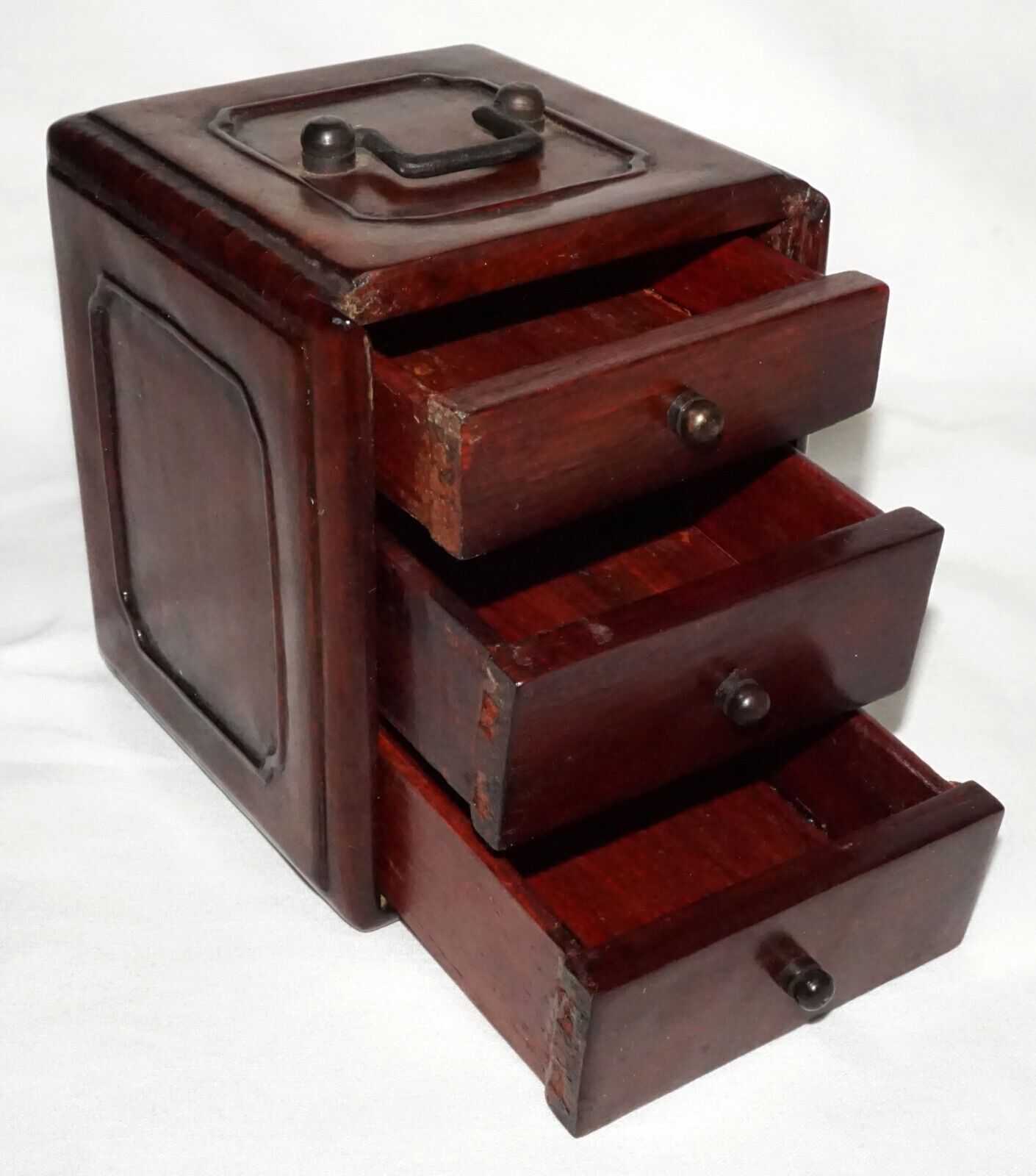 Vintage Chinese Hardwood Box w. Iron Fittings & Three Drawers (WaC)