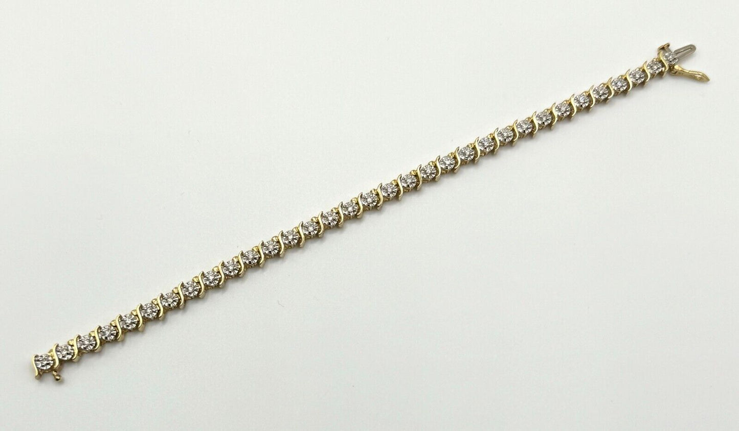 14K Yellow Gold 33x Diamond Tennis Bracelet Total 1 ct. w Box Safety Clasp (MeK)