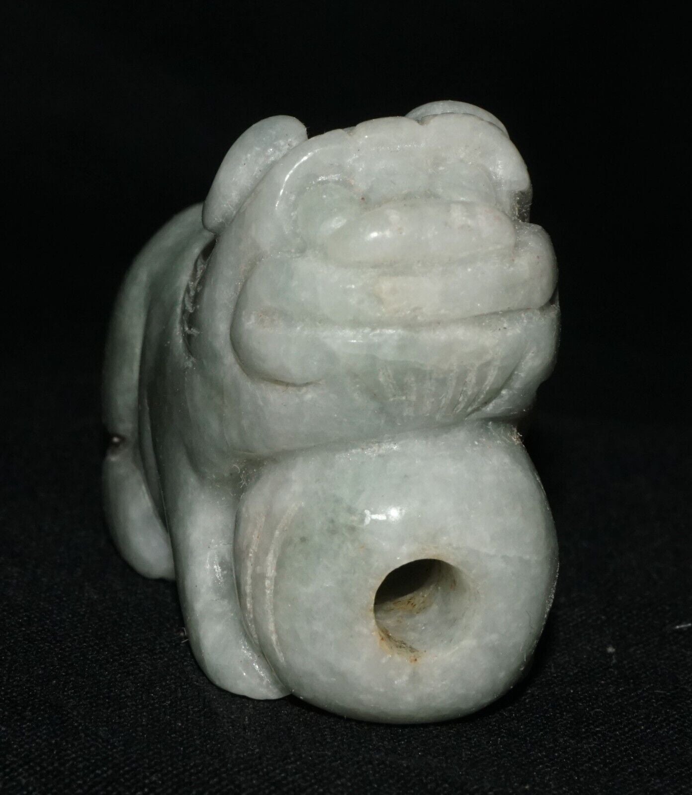 Vintage Chinese Jadeite Jade Carved Snuff Bottle w. Foo Dog & Ball (LeS) G17