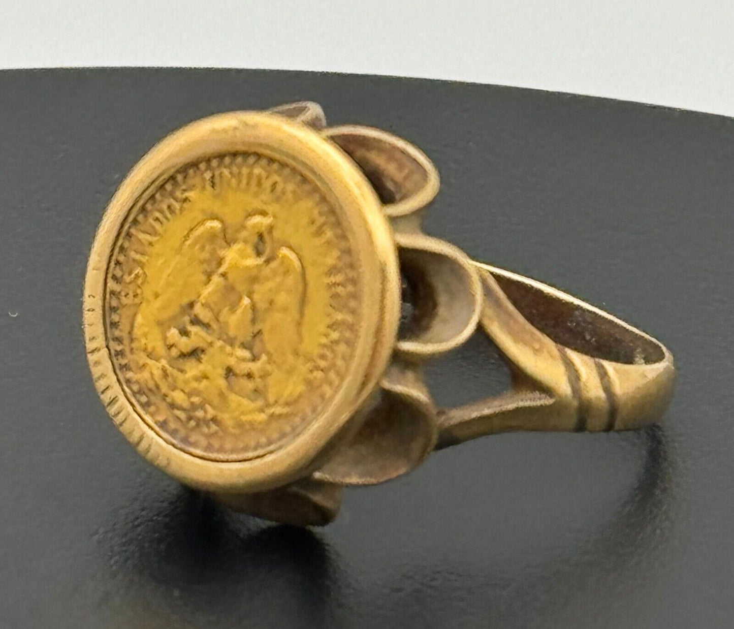 Vtg Mexican 14k Yellow Gold Ring Sz. 7 w 21k Yellow Gold Dos Pesos Coin (McC)