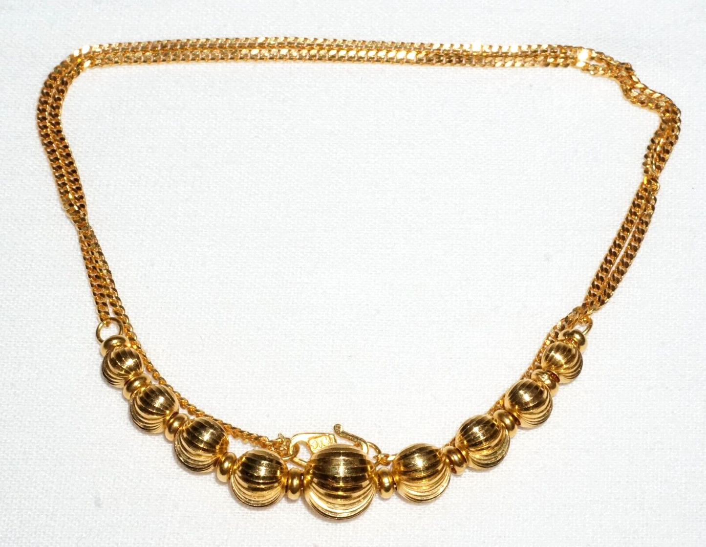 Vintage Chinese 22k Yellow Gold Necklace w. 9x Graduated Ball Accents (ChY)