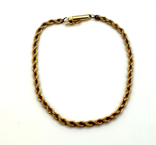 Vintage 14k Yellow Gold Twisted Rope Chain Bracelet 7" w a Tube Clasp (1450)