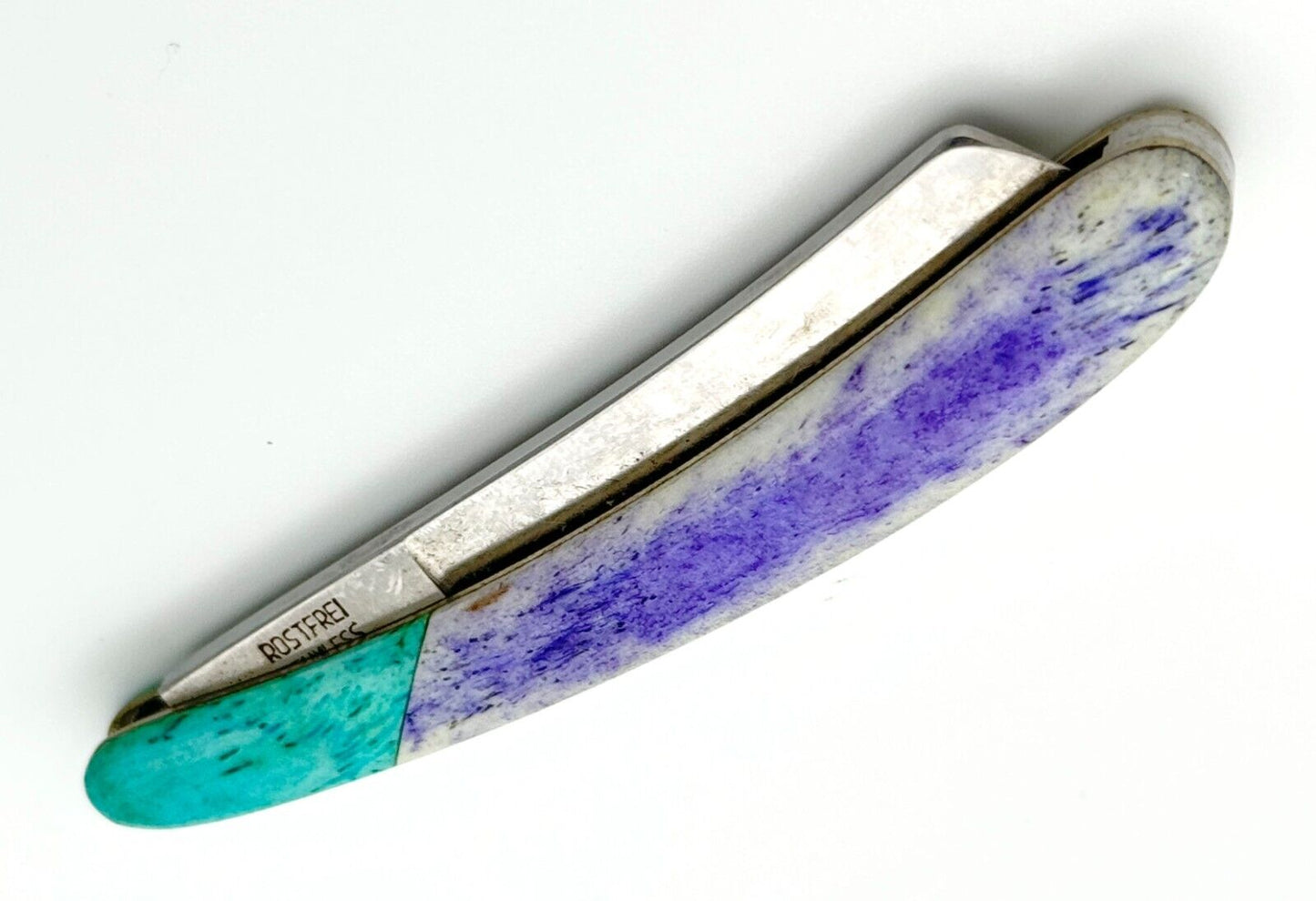 Vintage Stainless Steel Cellim Pocket Knife w Purple & Turquoise Handle (MiM)