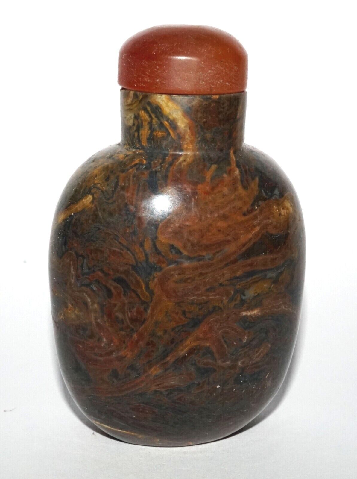 Vintage Chinese Unknown Hard Stone Snuff Bottle w. Garnet Stopper (LeS) G12