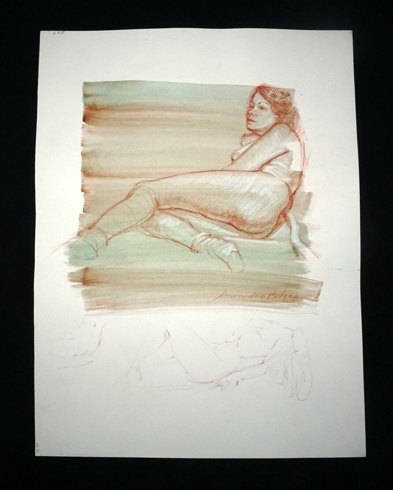 Hawaii Mixed Media Wash Painting Reclining Female Nude Snowden Hodges (Sho)#139