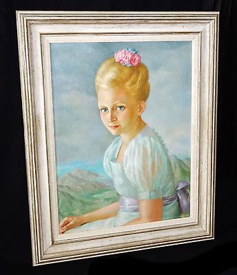 1938 Hawaii Oil Painting Landscape & Portrait Young Girl by Lloyd Sexton (Geo)