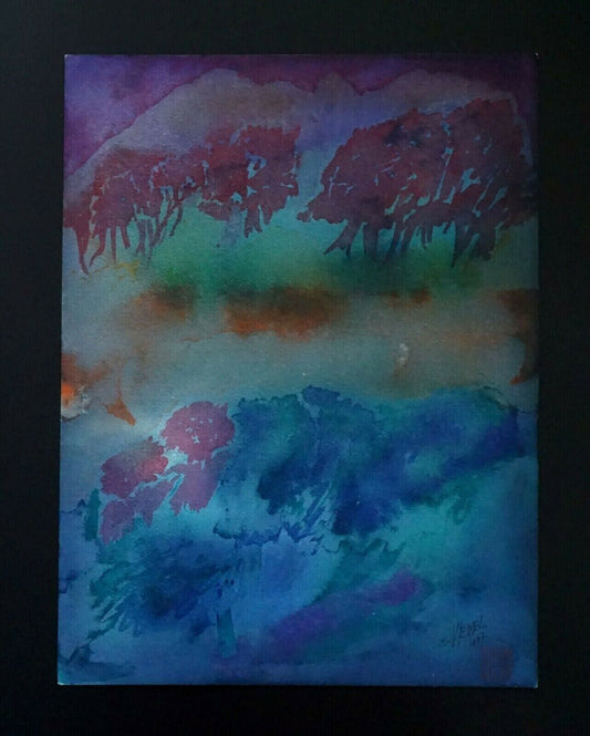 France Hawaii Outsider Art WC Painting Night in the Park Claude Vedel (EtJ)#69