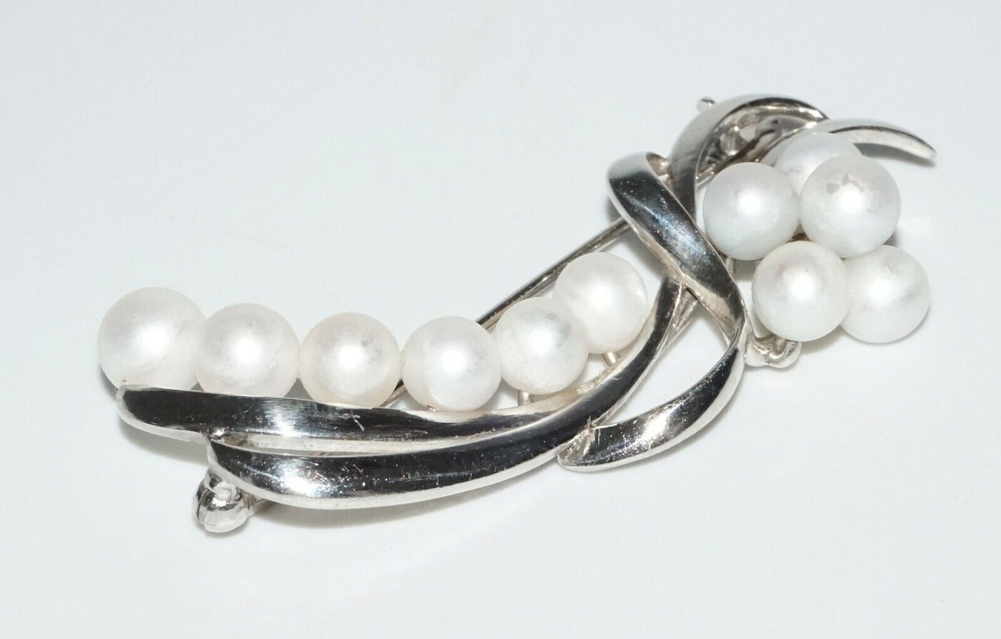 Vintage Japanese Silver & 10x Pearl Brooch by K. Mikimoto Tokyo (SaR)#280