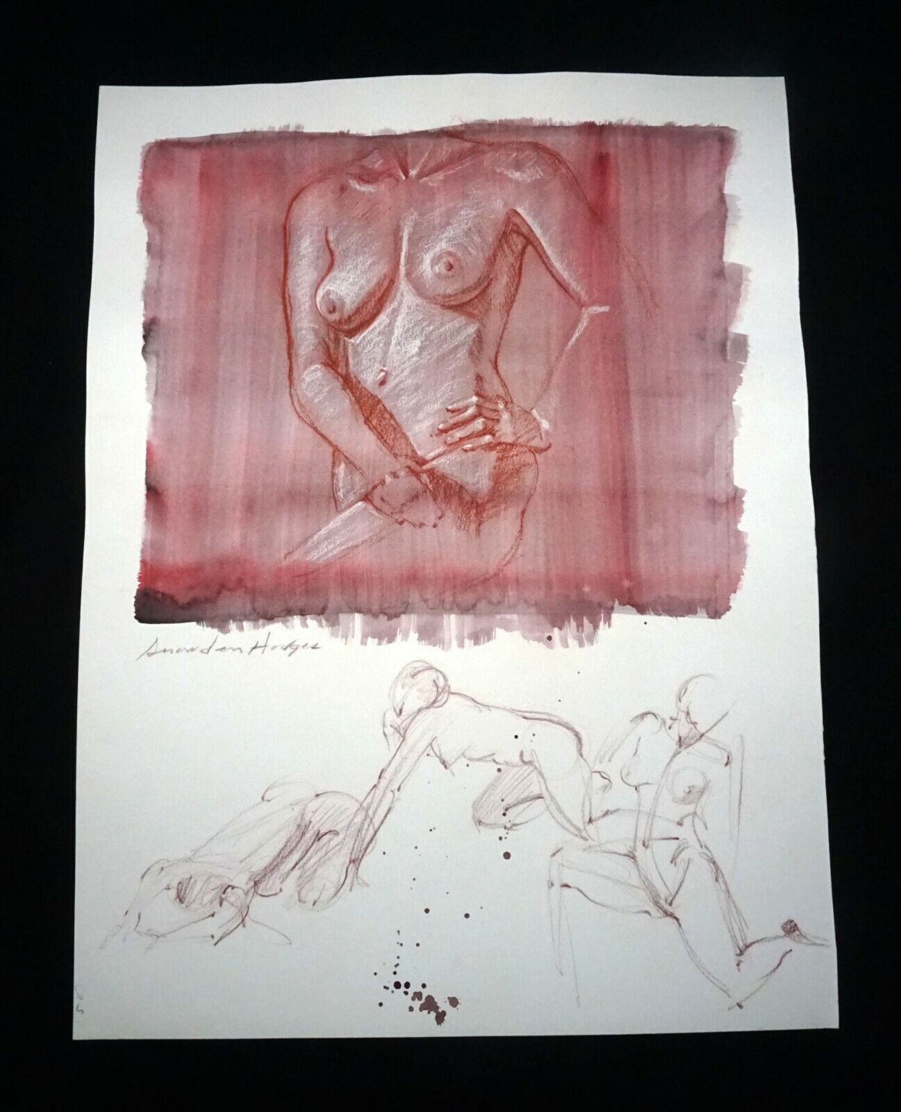 Hawaii Mixed Media Wash Painting Torso of a Female Nude Snowden Hodges (Sho)#135