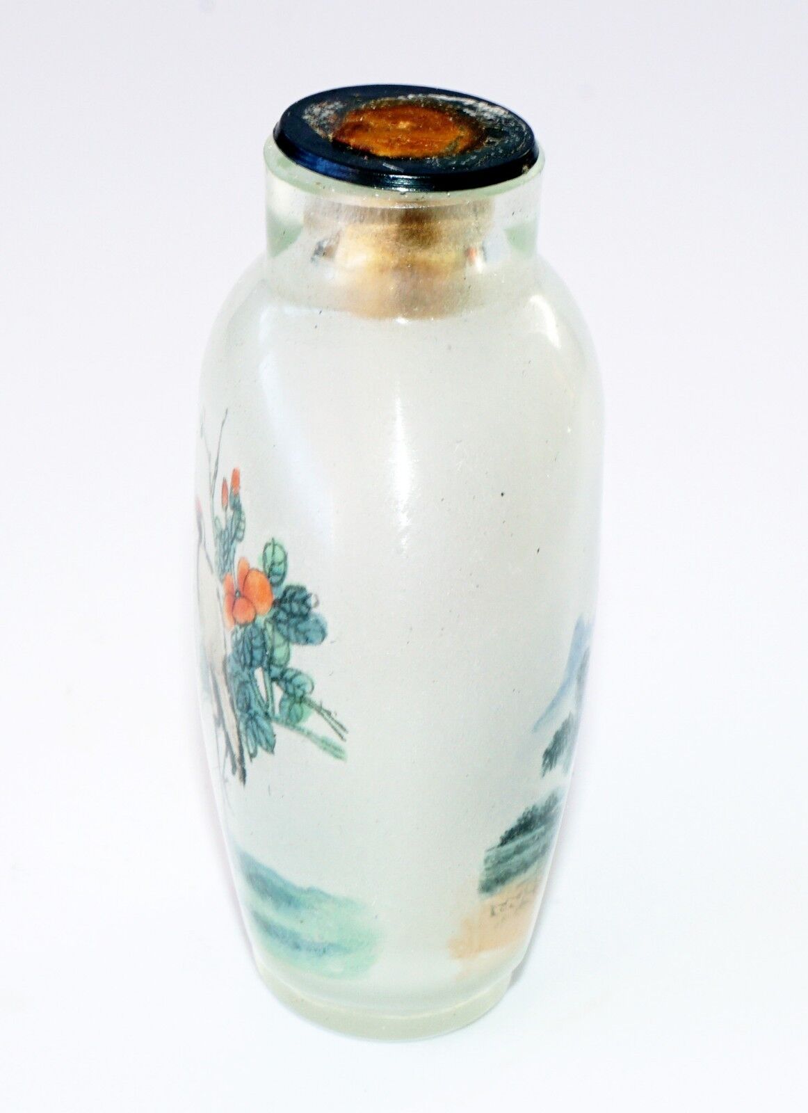 20C Chinese Inside Painted Crane & Landscape Glass Snuff Bottle w. No Stop (Pal)