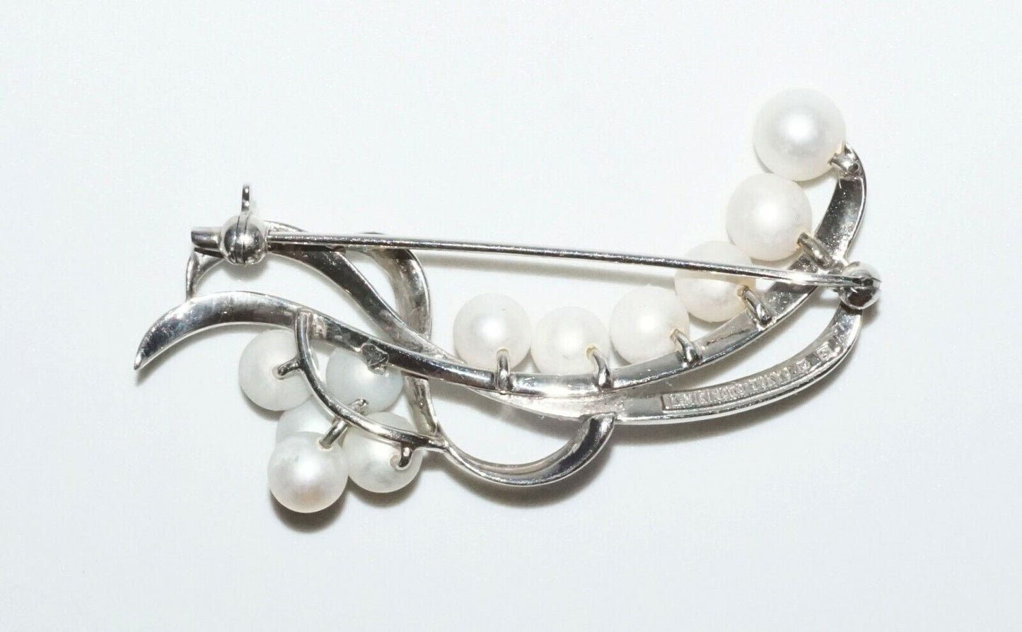 Vintage Japanese Silver & 10x Pearl Brooch by K. Mikimoto Tokyo (SaR)#280