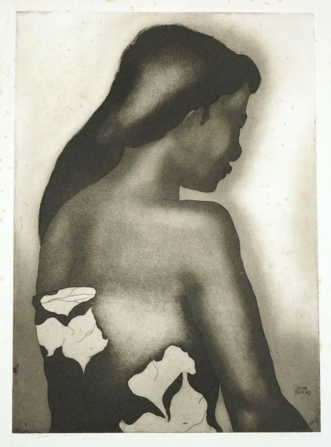 1940s Hawaii Etching Aquatint Print "Upalu" Young Girl by Jean Evans (Kel)