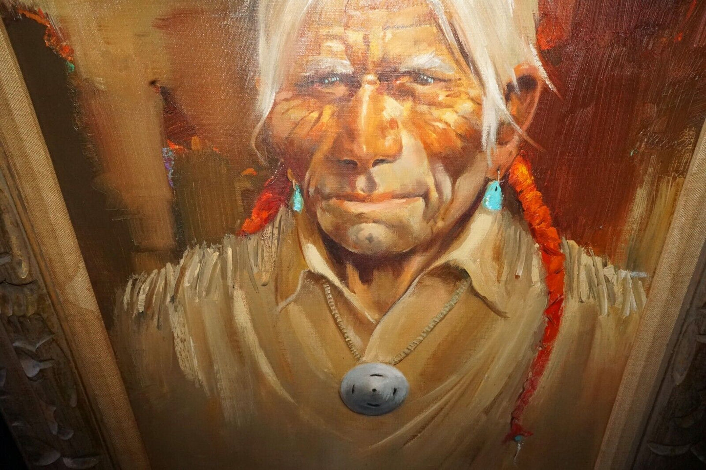 19C American Oil on Canvas- American Indian By J.J. Mitchell (AHB)