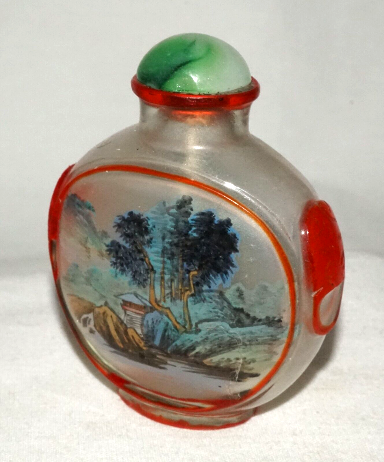 Vintage Chinese Reverse Painting Snuff Bottle w. Landscape Motif (FeH)