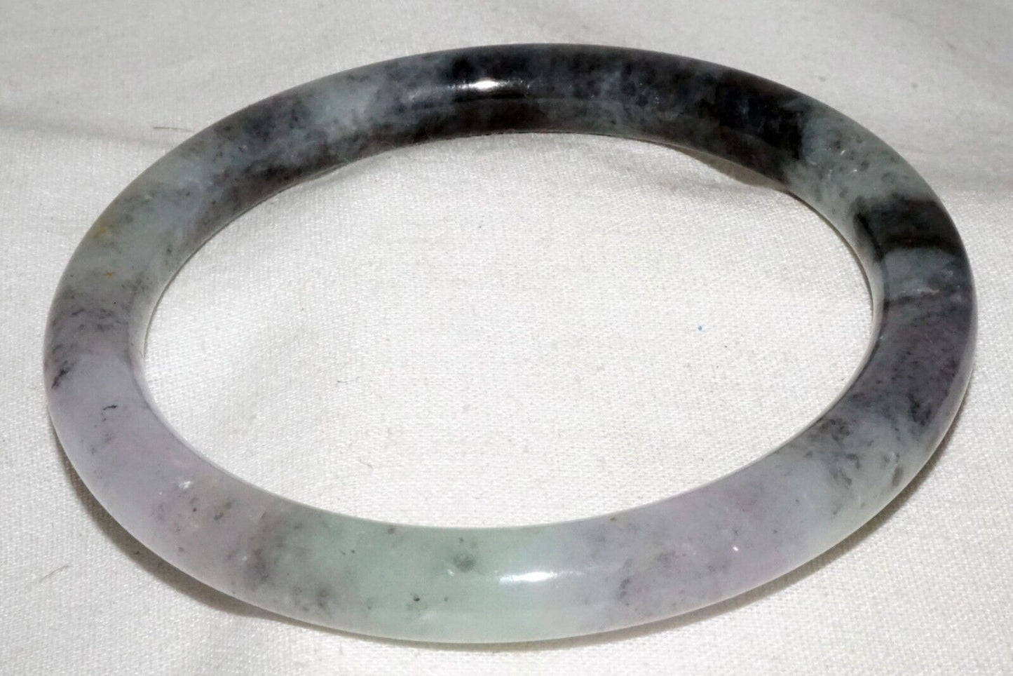 Vtg Chinese Mottled Grey Green Lavender Jadeite Jade Bangle Bracelet (LeS)L25