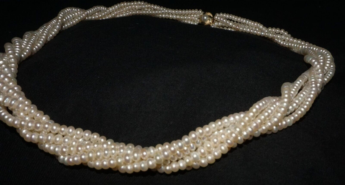 Vintage Matinee Length Freshwater Pearl Six Strand Necklace w. 14k Clasp (ShI)