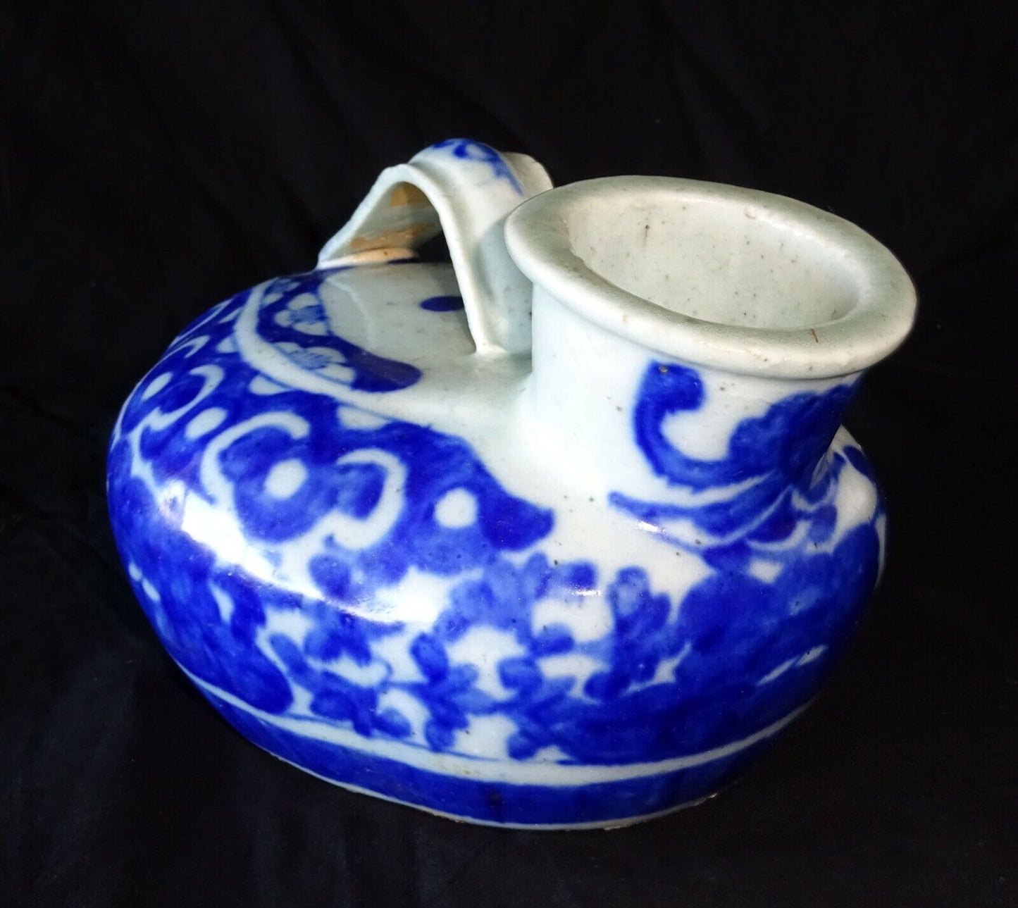 19C Chinese Blue & White Glaze Floral Motif Pottery Urinal - clean (HeN) IC