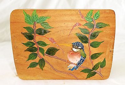 1980s Haitian Wooden Covered Box w. Painted Bird Motif (Stea)